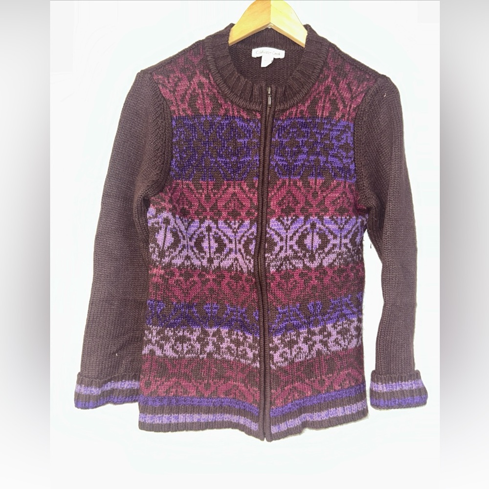Coldwater Creek fair isle wool blend zip up sweater, size small